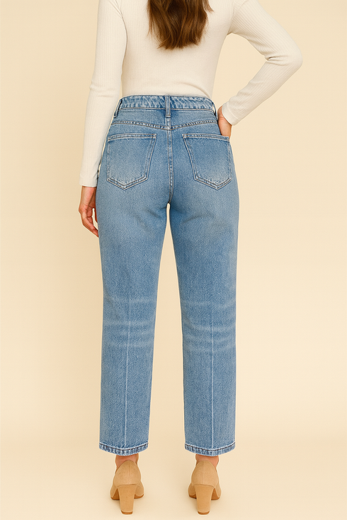 'Aria' High Waist Cuffed Jeans - Celes Fashion